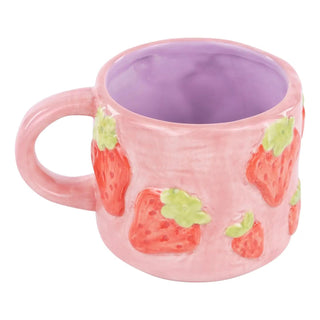 Strawberry ceramic coffee mug with lavender interior