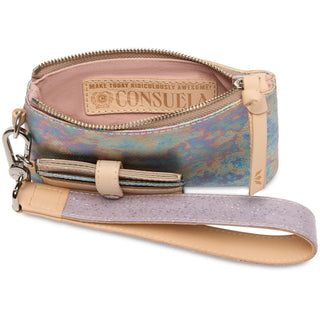 Consuela Gloria Combi leather wristlet wallet with iridescent zip pouch and card holder

Consuela Gloria Combi featuring holographic leather pouch, card wallet, and wrist strap

Consuela Gloria Combi on-the-go wristlet with zip pouch, card slots, and keyring

Compact Consuela Gloria Combi leather wristlet for keys, cards, and small essentials