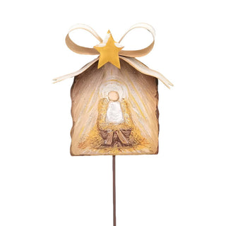 Gold Bow Manger & Baby Jesus Round Top