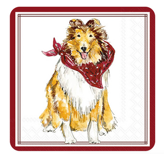 Maroon collie hometown pride paper napkins with dog illustration