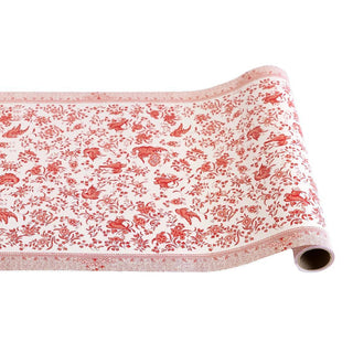 Red Regal Peacock Paper Table Runner with Floral Design