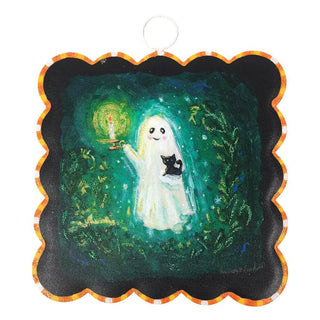 Mini Scallop Art Ghost & Kitten Round Top