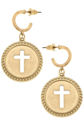 Candice Coin Cross Drop Hoop Earring