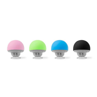 “Mini mushroom Bluetooth speaker with suction cup”

“Colorful rechargeable mushroom speaker with base”

“Shake Your Shiitake mini speaker in assorted colors”

“Wireless mushroom-shaped Bluetooth speaker”

“Mini suction cup speaker attached to phone”