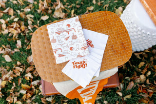 Cotton tea towel with burnt orange Texas icons and illustrations

Austin-themed kitchen towel with cowboy boots, hats, longhorns, and state outlines

University-inspired cotton towel with burnt orange western illustrations