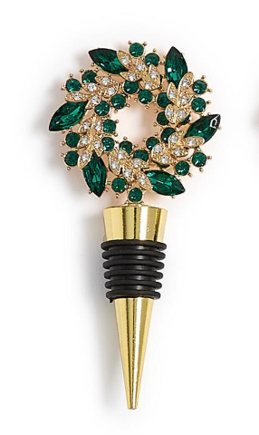 Holiday Wreath Jeweled Bottle Stoppers in red, green, and white