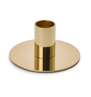 Metallic gold stainless steel taper candlestick holder with round base