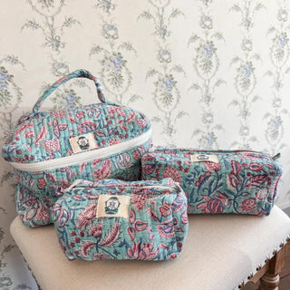Lilac Quilted Cosmetic Bag Set