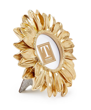 Gold sunflower photo frame with petal design holding a 3x3 photo