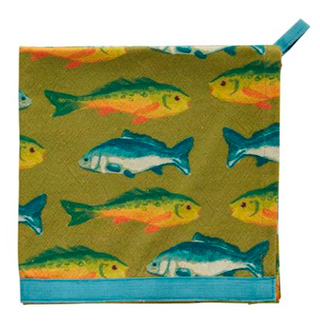 Retreat fishing cotton hand towel with fish pattern and hanging loop