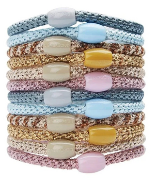 Narrow Grab & Go Pony 12 Pack hair ties in assorted pastel and metallic colors