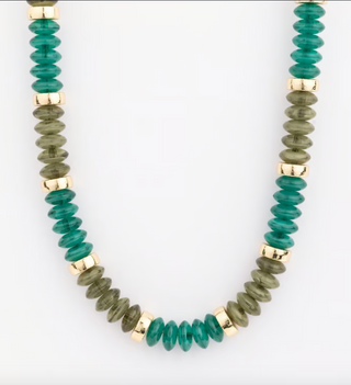 Jules Necklace with colorful disc beads and gold accents