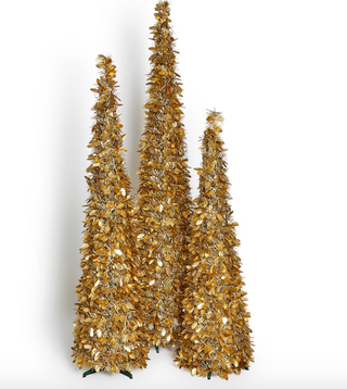 Tinsel and Holly Collapsible Tree Unit Gold in small, medium, and large sizes