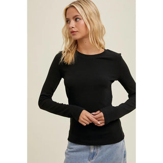 Emilia Black Fitted Ribbed Top