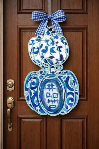 Large Chinoiserie Blue/White Pumpkin Door Hanger