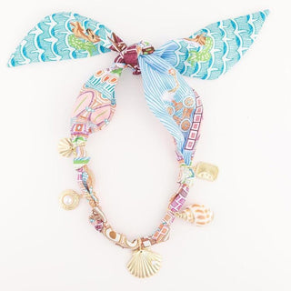 Farah Scarf Charm Necklace with seashell and gold charms