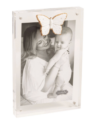 Floral acrylic block photo frame with hand-painted resin flower