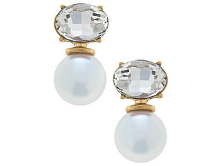 Brooke Rhinestone & Pearl Drop Earrings "Clear"