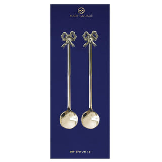 Set of two gold dip spoons with holiday handles

Elegant gold holiday dip spoon set with bow and wreath tops

Festive serving spoons for dips and appetizers

Gold-tone dip spoons with decorative handles

Mary Square holiday dip spoon set in gift-ready packaging
