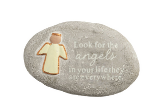 Small concrete garden rock with inspirational sentiment