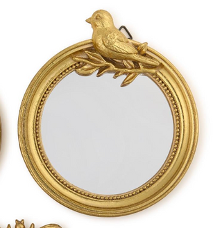 Gold bird round mirror tray wall decor or vanity jewelry holder