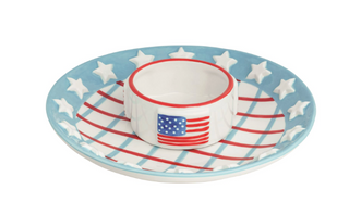 Americana chip and dip set with hand painted stars and stripes
