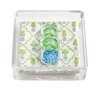 Garden napkin holder weight in clear acrylic with floral design