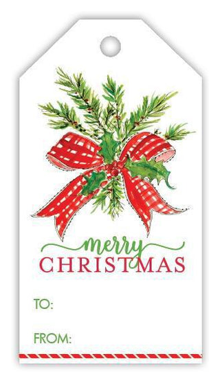 Merry Christmas gift tag with red ribbon and mistletoe design

Holiday gift tag featuring red gingham bow and greenery

Christmas mistletoe gift tag with red and green accents

Festive gift tag with holly, pine, and red plaid ribbon

Watercolor Christmas gift tag with red bow and mistletoe sprig