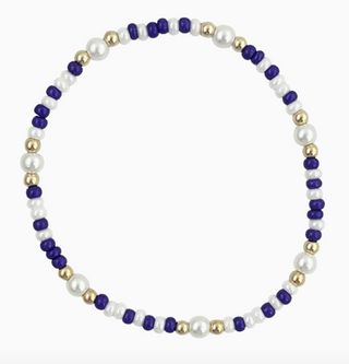 Game Day Dark Purple & White 14k gold filled beaded bracelet with Czech glass beads and pearls