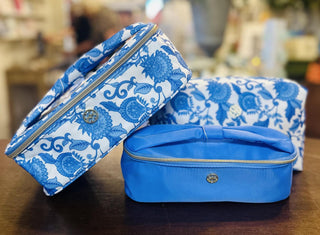 Porcelain Vines blue floral cosmetic bags set