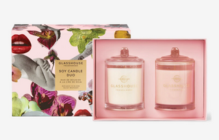 Glasshouse Candle Duo gift set with Radiance In Bloom and Velvet Rhapsody candles