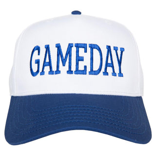 “White and blue two-tone Gameday vintage hat with snapback”

“Structured two-tone fabric hat with Gameday embroidery”

“Adjustable snapback Gameday hat in blue and white”

“Classic vintage-style Gameday hat with bold lettering”