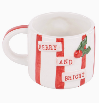 White Merry & Bright Wreath Mug with red stripes and holly accent

Holiday ceramic mug with embossed “Merry & Bright” text and holly design

Festive red-striped Christmas mug with raised lettering and wreath detail

Hand-painted Merry & Bright ceramic mug with holly berry decoration
