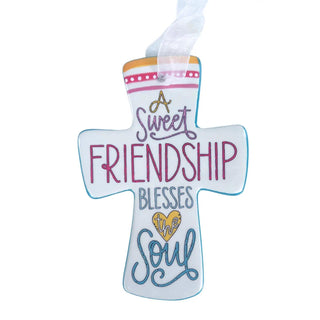 Friendship Blesses the Soul cross hand-painted decorative wall cross