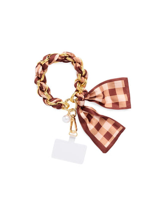Phone Wristlet with Gold Chain and Printed Scarf Detail