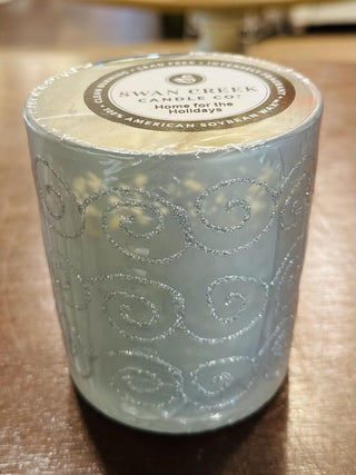 Swan Creek Shimmering Light Large Vase candles in assorted colors

Large soy wax candles in glitter swirl glass jars

Swan Creek 10 oz Shimmering Light candles with decorative glass design

Festive glass candles in red, green, yellow, and white hues

Colorful soy candles in elegant embossed vases by Swan Creek
