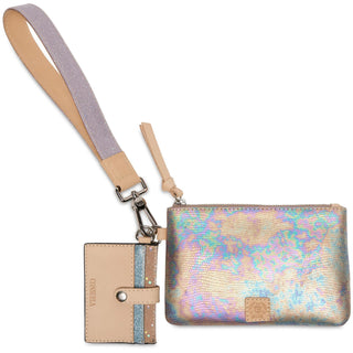 Consuela Gloria Combi leather wristlet wallet with iridescent zip pouch and card holder

Consuela Gloria Combi featuring holographic leather pouch, card wallet, and wrist strap

Consuela Gloria Combi on-the-go wristlet with zip pouch, card slots, and keyring

Compact Consuela Gloria Combi leather wristlet for keys, cards, and small essentials