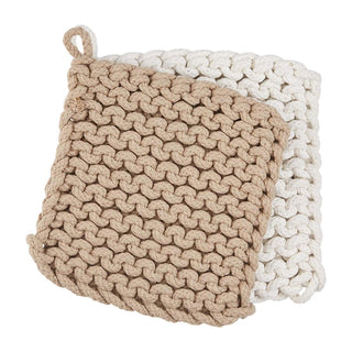 Taupe And White Crocheted Pot Holders