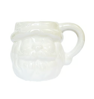 Sculpted Mug Santa in Glossy White Ceramic