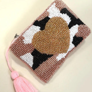 Valentine Heart Gold Tassel Coin Purse