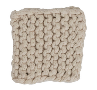 Cotton Crocheted Coasters set of 4 square handmade style drink coasters in neutral colors