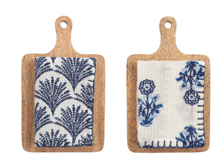 Mango wood paddle board with blue waffle weave hand towel