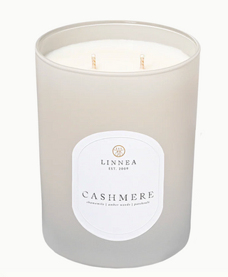 Linnea Cashmere candle in gray glass vessel with double cotton wicks