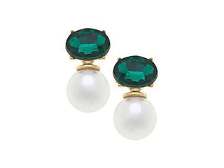 Emerald Rhinestone & Pearl Drop Earrings