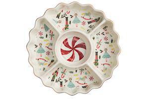Ceramic Nutcracker section server with peppermint dip center

Holiday serving platter with Nutcracker design and peppermint center

Christmas Nutcracker dish with four sections and dip bowl