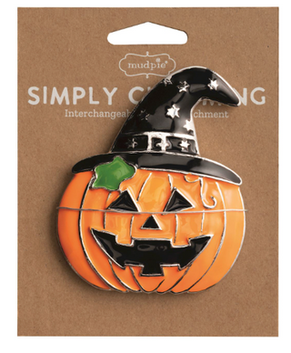 Pumpkin Simply Charming Charm featuring a smiling jack-o'-lantern wearing a black witch hat with magnetic backing for interchangeable serveware.