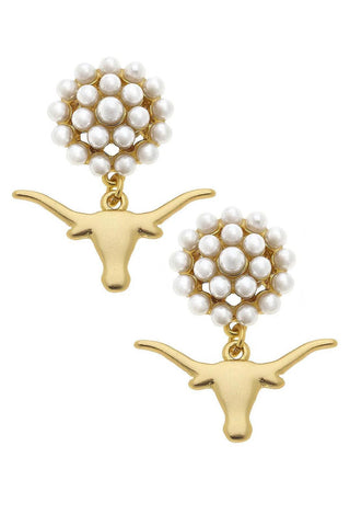 Texas Longhorns Pearl Cluster 24K Gold Plated Logo Earrings