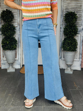 Annabelle Jeans light wash high rise wide leg denim pants with front seam detail