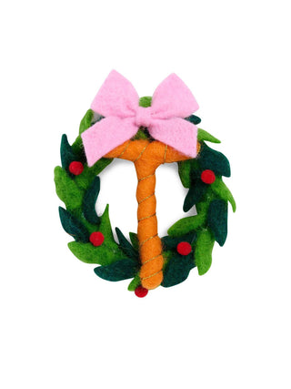 Felt initial wreath ornament with pink bow

Christmas wreath ornament with letter monogram

Festive felt wreath ornament with red berries and bow

Personalized letter ornament in colorful felt wreath

Wool holiday wreath with initial and pink bow
