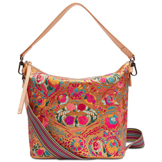 “Consuela Hobo Bronzer with metallic floral embroidery and woven strap”

“Bronzer Consuela bag with colorful embroidered flowers and leather trim”

“Consuela metallic embroidered hobo with adjustable crossbody strap”

“Interior of Consuela Hobo Bronzer with pockets and lanyard clip”

“Floral metallic Consuela Hobo Bronzer made in Mexico”